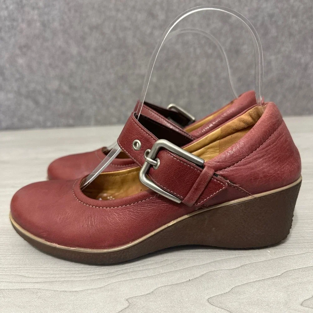 ECCO Shiver Wedge Mary Jane‎ Womens 35 US 5 Burgundy Leather Buckle Strap Shoes